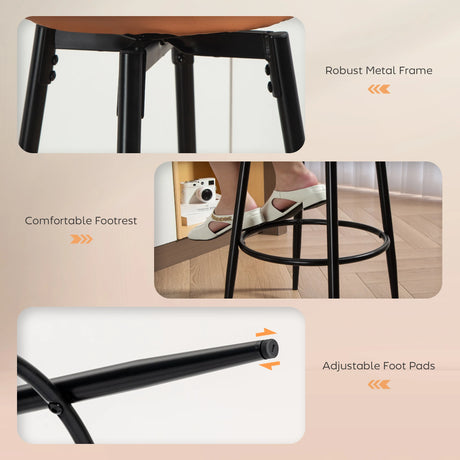 HOMCOM Set of Two Faux Leather Bar Stools - Brown/Black