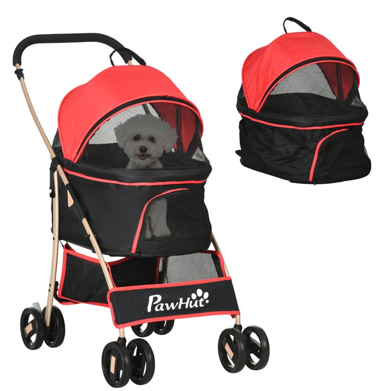 PawHut 3 In 1 Detachable Pet Stroller, for Extra Small and Small Dogs - Red