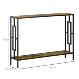 HOMCOM Industrial Console Table with Storage Shelf, Narrow Hallway Dressing Desk with Metal Frame for Living Room, Bedroom, Rustic Brown