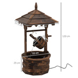Outsunny Wooden Garden Wishing Well Fountain Barrel Waterfall Rustic Wood with Pump Garden Dcor Ornament
