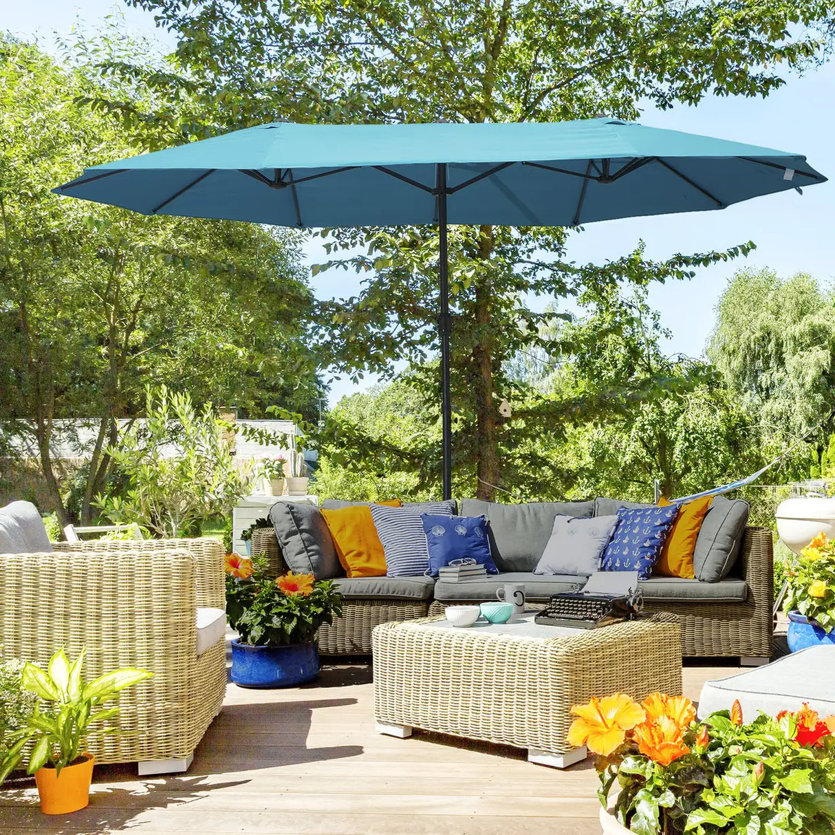Outsunny 4.6m Double Garden Parasol - Sky Blue