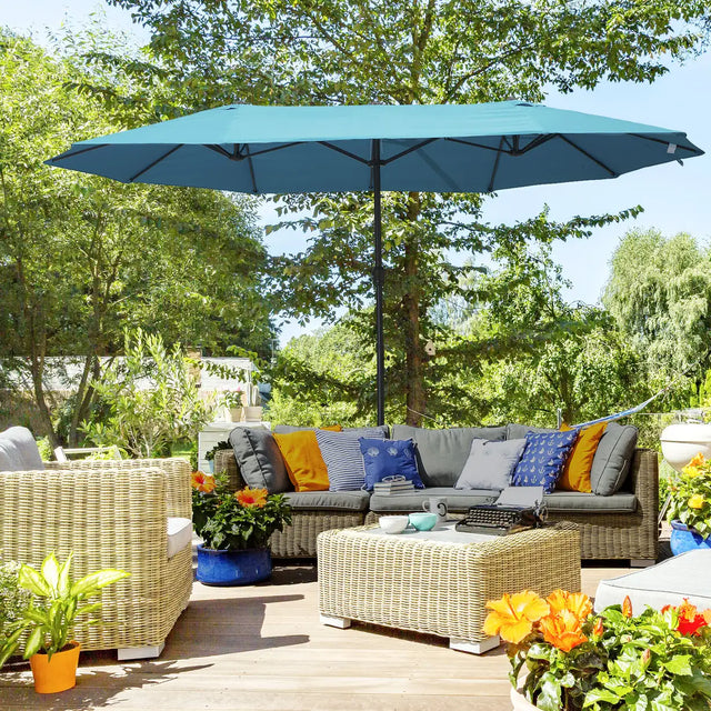 Outsunny 4.6m Double Garden Parasol - Sky Blue