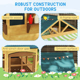 AIYAPLAY Wooden Playhouse for Kids, Foldable Wendy House with Windows, Working Door, Service Stations, Rain Covers, Brown