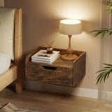 HOMCOM Floating Nightstands Set of 2, Wall Mounted Bedside Table with Drawer for Bedroom, Rustic Brown