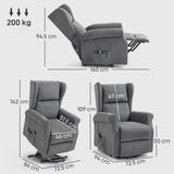 HOMCOM Power Lift Recliner Armchair, Electric Lift Chair for Elderly, Fabric Riser and Reclining Chair with Remote Control, Side Pockets, Extended Footrest, for Living Room, Charcoal Grey