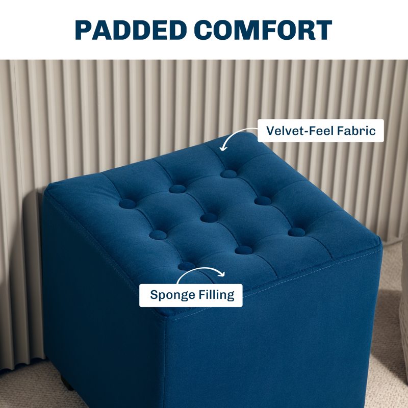 HOMCOM Velvet-Feel Square Ottoman - Blue