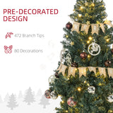 HOMCOM 5' Artificial Prelit Christmas Trees Holiday Dcor with Warm White LED Lights, Decoration, Banner, Tag, Ball
