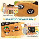 AIYAPLAY Kids Mud Kitchen with Canopy, Outdoor Wooden Play Kitchen with Planter Box, Accessories for Age 3-6, Pink
