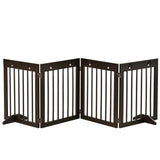 PawHut Freestanding Pet Gate 4 Panel Wooden Dog Barrier Folding Safety Fence with Support Feet up to 204cm Long 61cm Tall for Doorway Stairs Brown