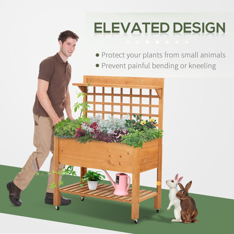 Outsunny Wooden Planter Raised Elevated Garden Bed with 2 Shelves for Vegetables Flowers