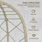 Outsunny Rattan Egg Chair Outdoor Indoor Wicker Chair with Thickened Cushion and Headrest, Standing Garden Egg Chair with Cup Holder, Metal Frame for Patio, Balcony, Grey