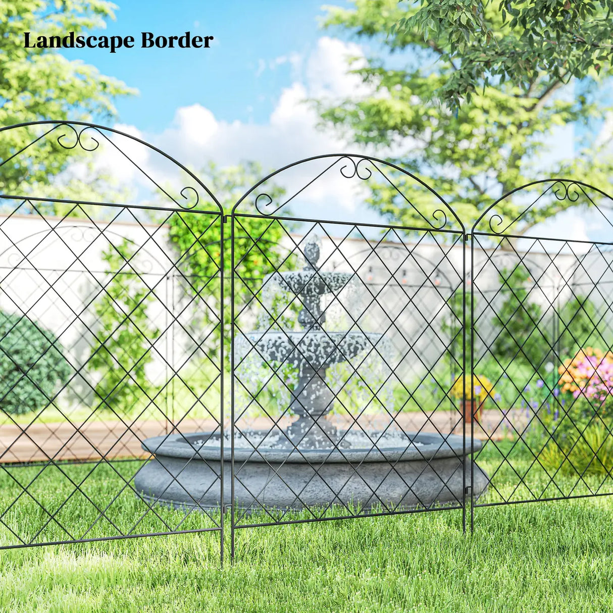 Outsunny Decorative Garden Fencing, 43in x 11.5ft Outdoor Picket Fence Panels, 4PCs Rustproof Metal Wire Landscape Flower Bed Border Edging, Black