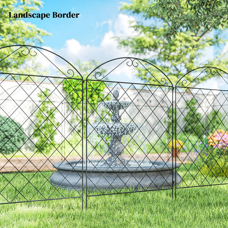 Outsunny Decorative Garden Fencing, 43in x 11.5ft Outdoor Picket Fence Panels, 4PCs Rustproof Metal Wire Landscape Flower Bed Border Edging, Black