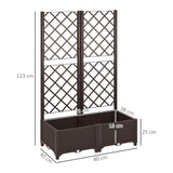 Outsunny Raised Garden Bed with Trellis, Plastic Planter Box with Drainage Holes and Drain Plugs for Climbing Plants, Vegetables, Flowers, Brown