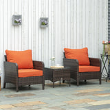 Outsunny 5 Pieces PE Rattan Garden Furniture Set with 10cm Thick Padded Cushions, Wicker Weave Outdoor Seating Chairs with 2 Armchairs, 2 Stools, Glass Top Table, Brown