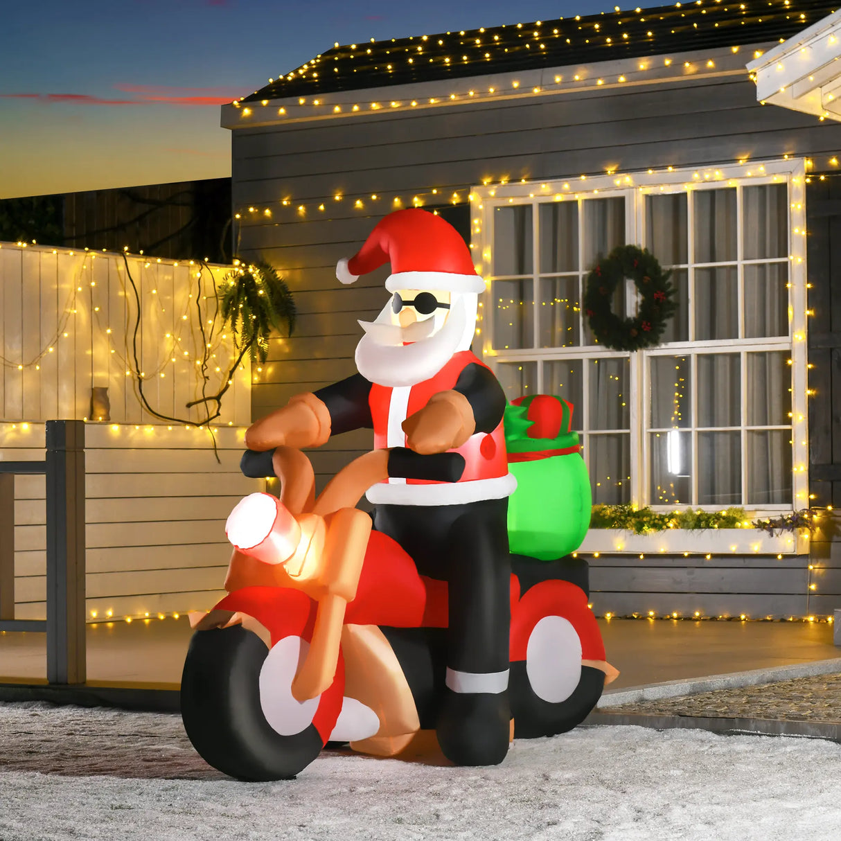 HOMCOM 5.5ft Christmas Inflatable Santa Claus Riding a Motorcycle Blow Up Decoration Xmas Dcor for Garden