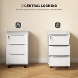 HOMCOM Three-Drawer Locking Filing Cabinet - White