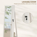 HOMCOM 360 Swivel Jewellery Cabinet, Free Standing Full Length Mirror with Storage, Lockable Jewellery Organiser with Built-in Makeup Mirror and Storage Shelves for Bedroom, White