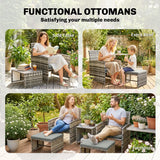 Outsunny 6 Piece Rattan Garden Furniture, Space-Saving Patio Furniture Set with Nesting Tables, Chairs, Stools, Cushions, Grey