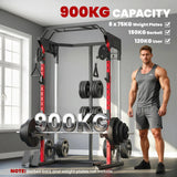 SPORTNOW Power Cage Smith Machine, Power Rack with Adjustable Cable Pulley System, Pull-Up Bar, Dip Station, Landmine
