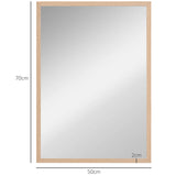 HOMCOM Wall Bathroom Mirror, 70 x 50 cm Wall-Mounted Mirror for Living Room, Bedroom, Hallway, Natural Wood