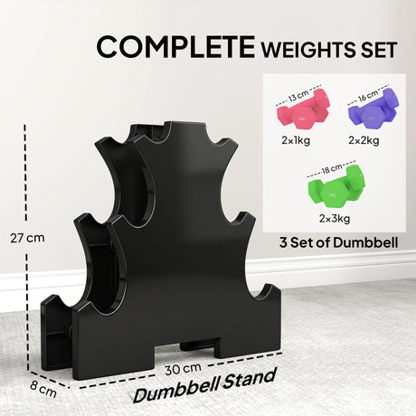 SPORTNOW Hex Dumbbells Set with Dumbbell Rack, Hand Weights for Strength Training Weight Lifting,  2 x 1kg, 2 x 2kg, 2 x 3kg