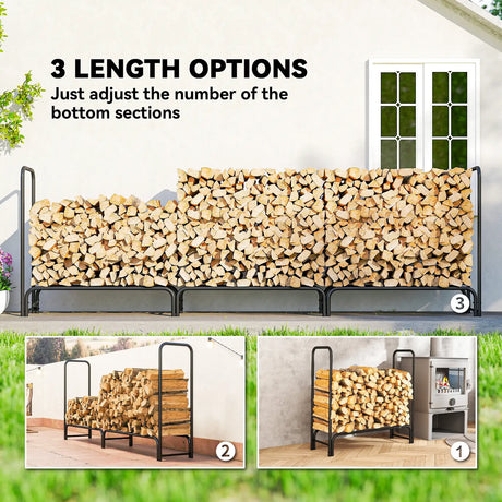 Outsunny Firewood Rack with Waterproof Cover, Heavy Duty Metal Log Store Indoors, Log Storage Holder for Outdoor Indoor Fireplace, 300 x 36 x 99 cm, Dark Green
