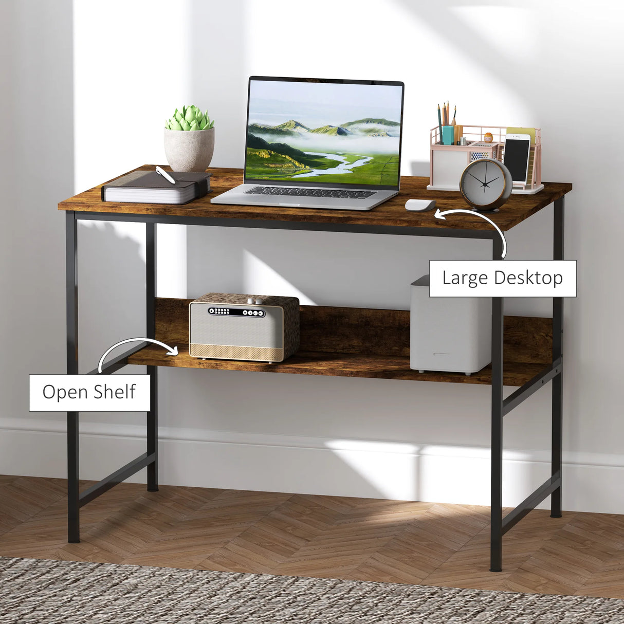 HOMCOM 2-Tier Computer Desk, 100 x 60 cm, Rustic Brown