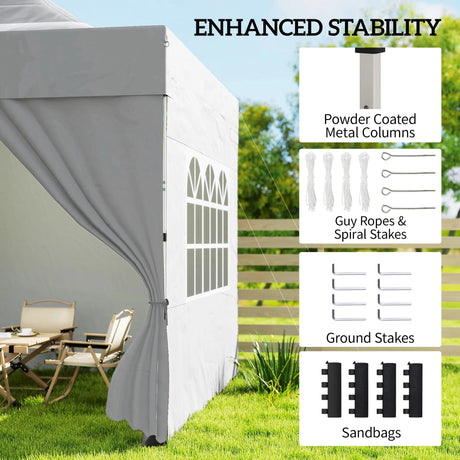 Outsunny 3 x 3 m Pop Up Gazebo with Sidewalls, UPF50+ Heavy Duty Garden Party Tent Marquee with Wheeled Carry Bag, Silver Grey