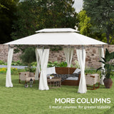 Outsunny 3 x 4m Metal Frame, Two-Tier Roof Gazebo - Cream White