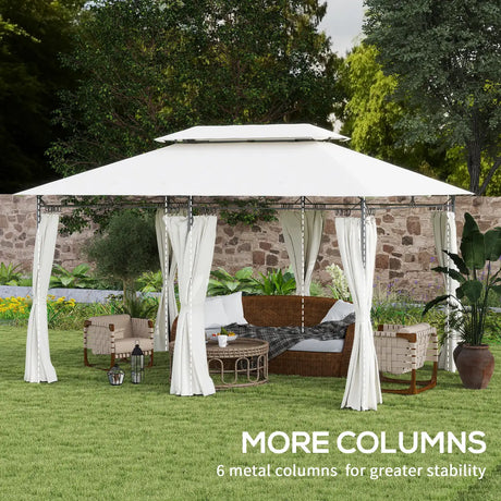 Outsunny 3 x 4m Metal Frame, Two-Tier Roof Gazebo - Cream White