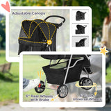 PawHut Dog Stroller, 3 Wheels Foldable Cat Dog Pram with Cup Holder, Storage Basket, Pet Stroller for Small Miniature Dogs, Black