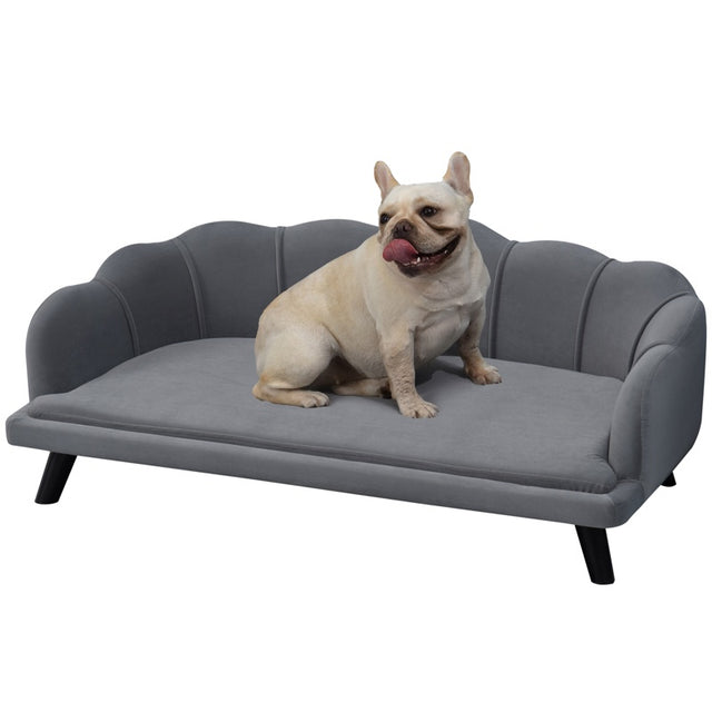 PawHut Dog Sofa, Pet Couch Bed for Medium, Large Dogs, with Legs, Cushion - Grey