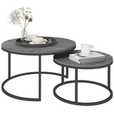 HOMCOM Set of Two Marble-Effect Stacking Tables - Wood Grey