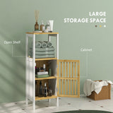 HOMCOM Bamboo-Blend Retro Cut-Out Bathroom Storage Unit, with Cupboard
