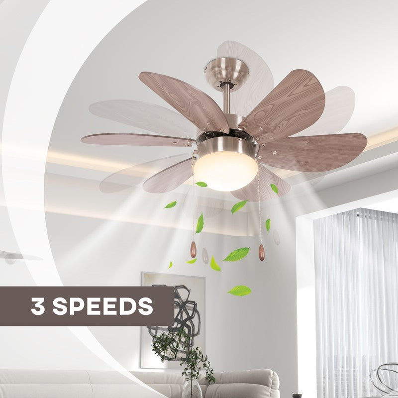 HOMCOM Ceiling Fan with LED Light, Flush Mount Ceiling Fan Lights with 6 Reversible Blades, Pull-chain Switch, Walnut Brown