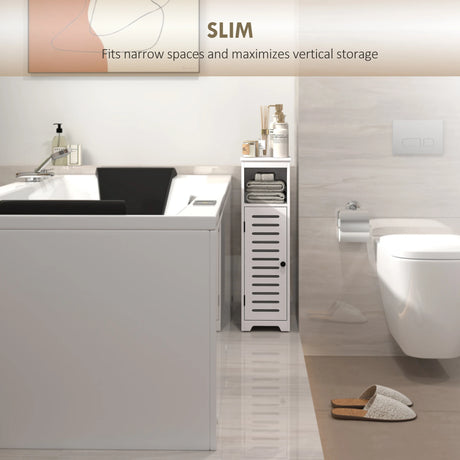 HOMCOM Bathroom Floor Cabinet, Bathroom Storage Unit with Louvered Door, Open Shelf, Adjustable Shelf, White, 22 x 20 x 75 cm