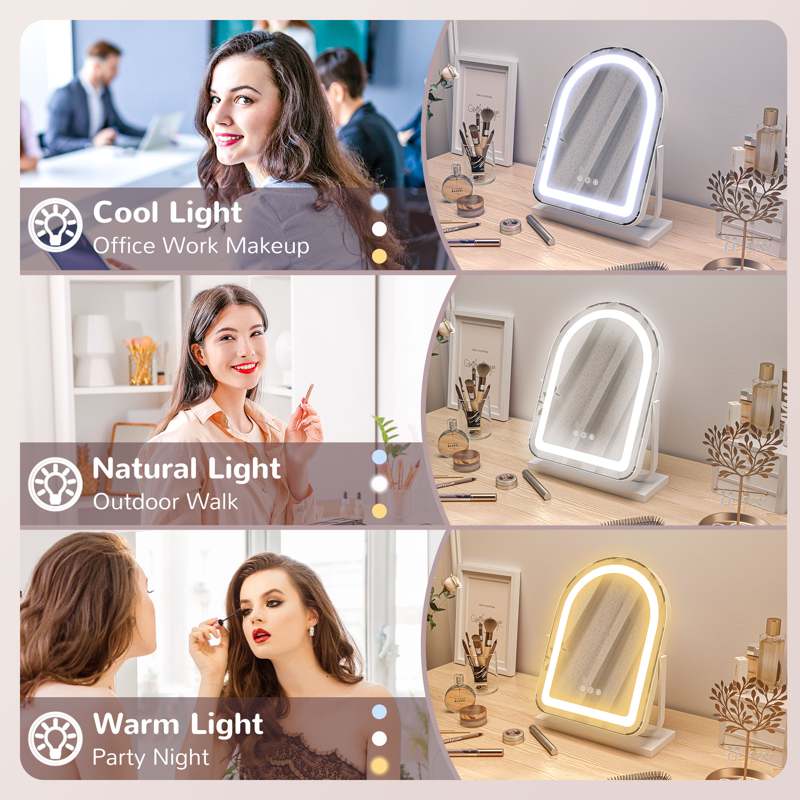 HOMCOM LED Vanity Mirror with Lights, 33 x 44.5cm Lighted Makeup Mirror with 3 Colour, 360° Rotation, Touch Screen, for Bedroom and Dressing Room, White