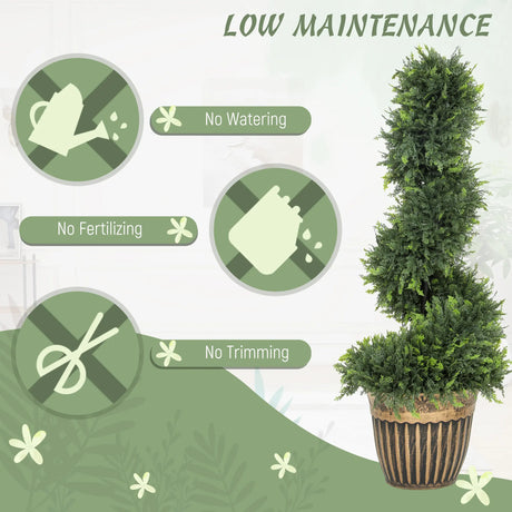 HOMCOM Set of 2 Artificial Plants, Topiary Spiral Boxwood Cypress Trees with Pot, for Home Indoor Outdoor Decor, 90cm