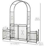Outsunny Metal Garden Arbor Arch with Double Doors, 2 Side Planter Baskets, Climbing Vine Frame, Black