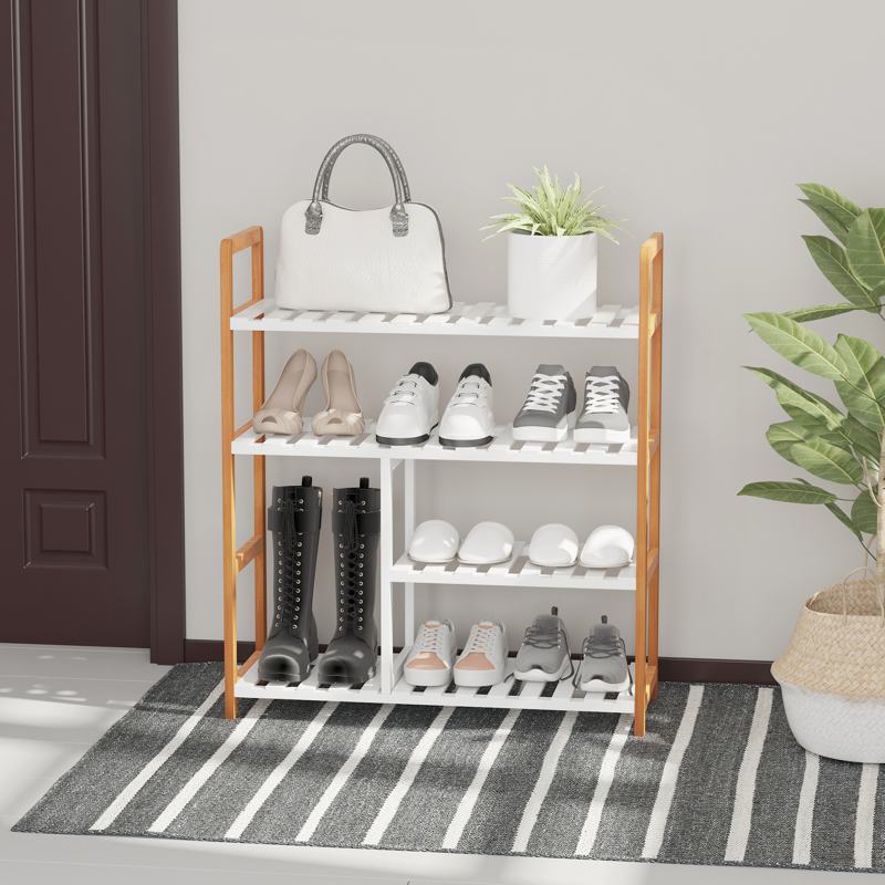 HOMCOM 4 Tier Shoe Racks Storage Stand Shelf Organizer Wood Frame 78 x 68 x 26 cm Hallway Furniture