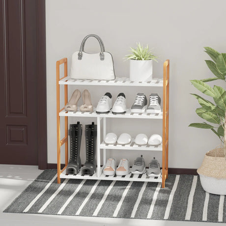 HOMCOM 4 Tier Shoe Racks Storage Stand Shelf Organizer Wood Frame 78 x 68 x 26 cm Hallway Furniture