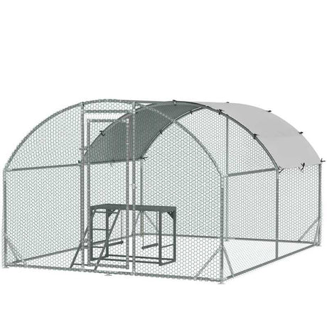 PawHut Walk In Chicken Run with Chicken Activity Shelf and Cover, 2.8 x 3.8 x 2m