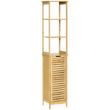 kleankin Tall Bathroom Cabinet, Slim Storage Cabinet, Tallboy Bamboo Storage Unit with 3-Tier Storage Shelves and Freestanding Organiser, Natural