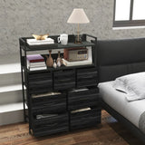 HOMCOM Rustic Chest of Seven Fabric Drawers - Black