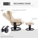 HOMCOM 360 Swivel Recliner Chair with Footstool, PU Leather Manual Recliner Armchair with Footstool, Solid Wood Base, Upholstered Reclining Chair for Living Room, Bedroom, Office, Cream