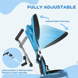HOMCOM 6 in 1 Kids Trike Push Bike w/ Push Handle, Canopy, 5-point Seat Belt, Storage, Footrest, Brake, for 1-5 Years, Blue