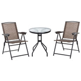 Outsunny 3 Piece Outdoor Bistro Set, Patio Conversation Furniture Set with 2 Folding Backrest Adjustable Armchairs and Glass Top Coffee Table, Brown