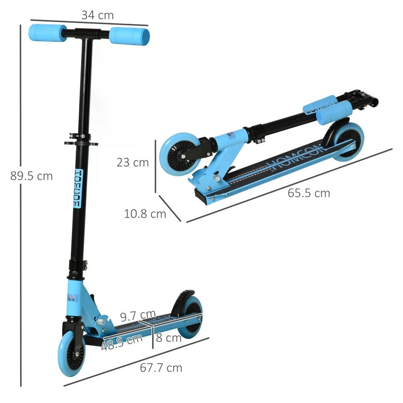 HOMCOM Kids Scooter Foldable Kick Scooter with Adjustable Height Brake for Boys and Girls 3 - 8 Years Blue