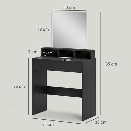 HOMCOM Multi-Storage Dressing Table, with Mirror - Black